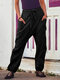 Drawstring Elastic Cuff Casual Drop-crotch Plus Size Pants With Side Pockets - Black