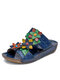 Socofy Leather Cozy Beach Vacation Floral Backless Flat Sandals - Blue