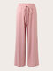 Plus Size Solid Color Elastic Waist Knotted Wide-leg Pants - Pink