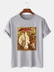 Plus Size Mens Vintage Mushroom Graphic Print Cotton Fashion Short Sleeve T-Shirt - Gray