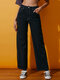Solido tasca bottone zip davanti gamba dritta denim Jeans - Nero