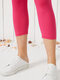 Solid Color Stretch Tight Cropped Pants for Women - Rose