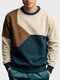 Mens Irregular Color Block Patchwork Crew Neck Pullover Sweatshirts - Apricot