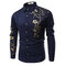 Men's Large Size Bauhinia Print Long Sleeve Bottoming Shirt Casual Top - Royal Blue