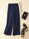 Women Solid Frog Button Detail Cotton Straight Pants - Navy