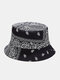 Unisex Cotton Print Summer Outdoor Sun Protection Sun Hat Double-sided Foldable Bucket Hat - Black 2