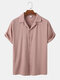 Mens Solid Color Revere Collar Casual Short Sleeve Shirts - Pink