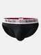 Men Plain Logo Waistband Pouch Briefs Low Waist Breathable Underwear - Black