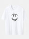 Plus Size 100% Cotton Smile Face Graphic Fashion Short Sleeve T-Shirts - White