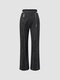 Solid Double Zip Front Cut Out Elastic Waist Pants - Black