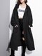Casual Pure Color Splited Hooded Long Sleeve Women Coats - Black