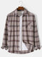 Mens Plaid Button Up Casual Cotton Long Sleeve Shirts With Pocket - Red