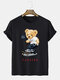 Mens Cartoon Bear Skateboard Print Crew Neck Cotton Preppy Short Sleeve T-Shirts - Black