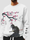 Mens Japanese Cherry Blossoms Figure Print Crew Neck Pullover Sweatshirts - White