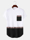 メンズエスニックマッチング胸ポケットカーブヘム半袖Tシャツ - ホワイト1