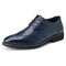 Men Brogue Carved Pointed Toe Lace Up Oxfords Formal Dress Shoes - Blue