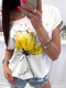 Floral Printed O-Neck Short Sleeve Casual T-shirt - Yellow
