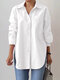 Solid Lapel Long Sleeve Slit Hem Button Shirt - White