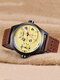 3 Colors Leather Alloy Men Casual Business Watch Waterproof Luminous Pointer Quartz Watch - Brown Band Black Case Yellow Dia