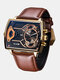 7 Colors Genuine Leather Alloy Men Vintage Watch Multiple Time Zone Pointer Calendar Rectangle Quartz Watch - #05