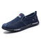 Men Washed Canvas Slip On Comfy Breathable Casual Shoes - Blue