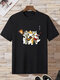 T-shirts à manches courtes et col rond pour hommes, imprimé chat japonais et guitare - Noir