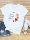 Casual Letter Floral Printed Short Sleeve O-Neck Casual T-shirt For Women - White