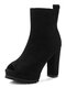 Plus Size Women Stylish Silk Printing Peep Toe Chunky Heel Short Boots - Black
