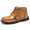 Men Cow Leather Hand Stitching Soft Lace Up Ankle Boots - Brown