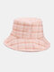 Unisex Double-sided Cotton Lattice Pattern Young Sunshade Bucket Hat - Pink