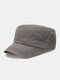 Men Washed Cotton Solid Color Rivets Sunshade Casual Military Hat Flat Cap - Army Green