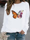 Flower Butterfly Print Long Sleeve Sweatshirt For Women - White