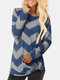Contrast Color Striped Print Casual Sweatshirt for Women - Blue
