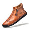 Men Stylish Side Zipper Microfiber Leather Soft Ankle Boots - Dark Brown