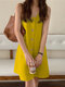 Однотонный без рукавов U-образный вырез Повседневный карман на пуговицах Платье - Желтый