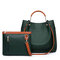 2 PCS Women PU Leather Handbag Solid Leisure Crossbody Bag Shoulder Bag - Green