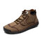 Menico Men Hand Stitching Leather Rubber Toe Non Slip Soft Sole Business Casual Boots - Khaki