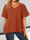 Camiseta de manga corta con cuello en V y dobladillo alto-bajo liso para mujer - naranja