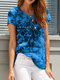 Short Sleeve Tie-dyed Print O-neck Casual T-shirt For Women - Blue