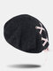 Women Wool Solid Color Contrast Color Cross Strap All-match Warmth Pumpkin Hat Beret - Black