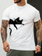 Camisetas masculinas de manga curta com estampa lateral de gato com gola redonda e inverno - Branco