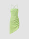 Solid Backless Tie Irregular Tight Dress - Green