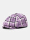 Men Woolen Cloth Cotton Color-match Lattice Vintage Casual Octagonal Hat Newsboy Hat Painter Hat Flat Cap - Purple Woolen Cloth