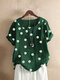 女性のためのデイジーフローラルプリント半袖OネックTシャツ - 緑