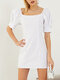 Solid Color Square Collar Backless Zip Short Puff Sleeve Sexy Mini Dress - White