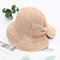 Small Along The Beach Straw Hat Ladies Day Seaside Sunscreen Bow Fisherman Hat Foldable Cover Face Sun Hat - Crochet bow - pink