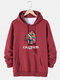 Mens Ethnic Figure Graphic Print Drawstring Cotton Pullover Hoodie - Wine Red
