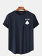 Mens King Heart Poker Print Curved Hem Cotton Short Sleeve T-Shirts - Navy