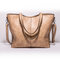 Women Retro Oil Wax Tote Bag Large Capacity Handbag Solid Leisure Crossbody Bag - Beige Cross