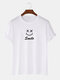 Mens Smile Face Print Crew Neck Cotton Casual Short Sleeve T-Shirts - White